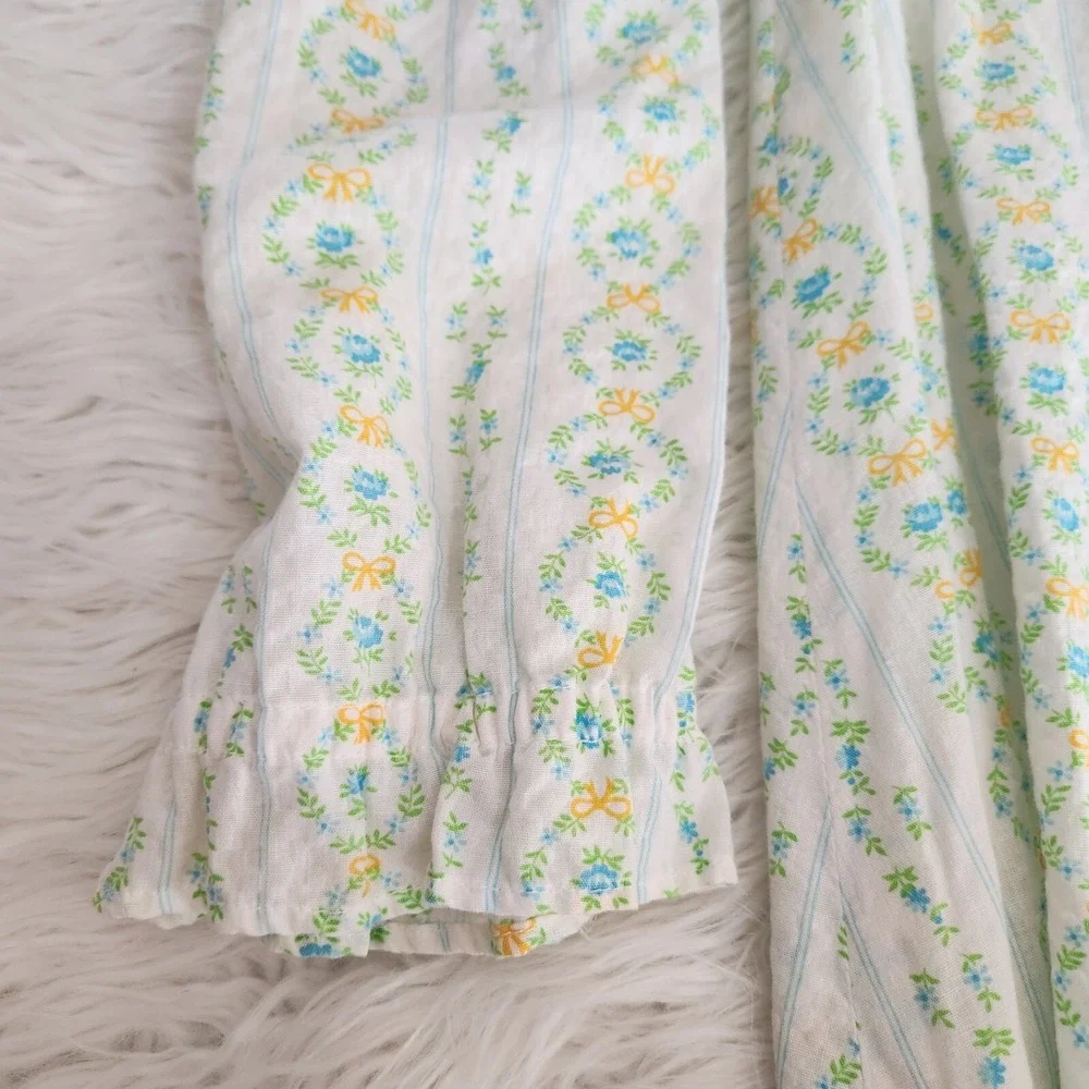 70s Vtg Handmade Maxi Prairie Dress‎ Roses Floral Seersucker cottagecore - Picture 10 of 16
